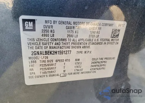 2017 Chevrolet Equinox Ls z USA, uszkodzony, nr VIN 2GNALBEK2H1591277